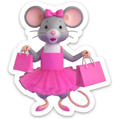 rat with a pink dress and tutu holding a Sephora shopping bag sticker