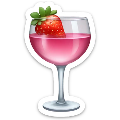 Pink wine in glass tall cup with strawberries sticker