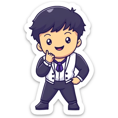 K-pop male idol with black hair, big smile, wearing stylish stage performance costume sticker