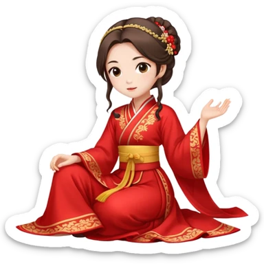 Beautiful girl wearing red Hanfu wedding dress sitting sticker