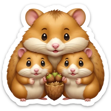 cartoon-style hamster sharing acorns with other cartoon-style hamsters sticker