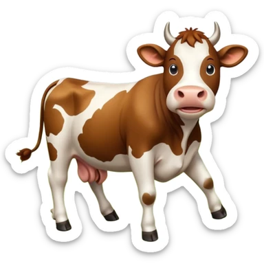 Make a cow dancing on its 2 feet on a grassy field sticker