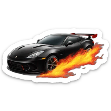 black sports car with red detailing with fire coming from twin exaust sticker