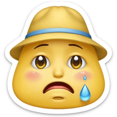 A emoji cry with a hat sticker