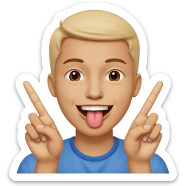 Peace sign with hands in front of mouth with tongue sticking out  sticker