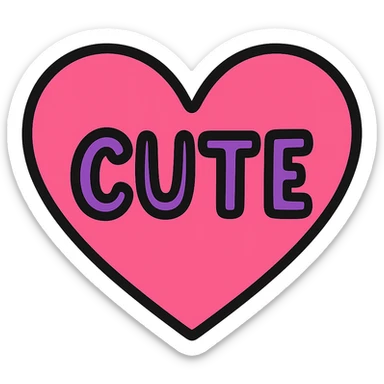 Change the word CUTE to purple, keep the pink heart and color outline icon style, handwritten text, with no background. sticker