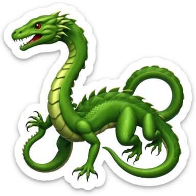 Create a single emoji of a Hydra in full body: a muscular reptilian creature with four legs, a tail, and multiple serpent heads on long necks. No wings, not worm-like. Slight side angle, stylized like an emoji, clearly recognizable. No background.
 sticker