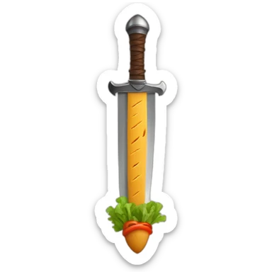 A sword made of Kebab slicing a a castle made from veggie sticker