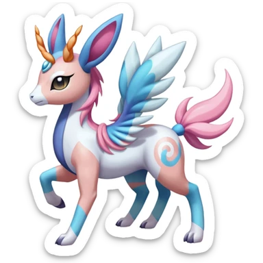 Ponyta-Meloetta-Sylveon-Dialga-Suicune-Palkia-fusion-animal-hybrid-creature, full body  sticker