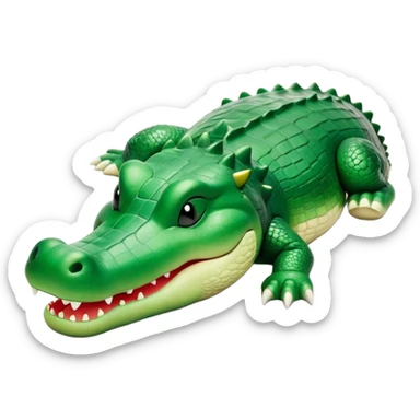 Meme-Worthy Cute Sleeping Crocodile Portrait Emoji, Head resting peacefully with a contented smile, showcasing a robust, powerful build and a luxuriously soft textured emerald-green hide, eyes shut in a serene, restful nap, Simplified yet hilariously adorable features, highly detailed, glowing with a soft, drowsy light, high shine, relaxed and utterly lovable, stylized with an air of playful laziness, bright and heartwarming, soft glowing outline, capturing the essence of a comically sleepy crocodile, so meme-worthy it feels like it could instantly become the next viral sensation of adorable reptilian slumber! sticker