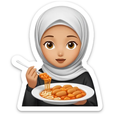 Girl wearing hijab eating tteokbokki sticker