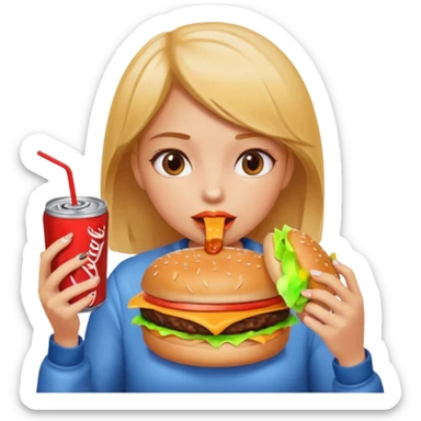 A girl with eating unhealthy food sticker