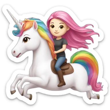 White Girl with pink hair riding a rainbow unicorn sticker