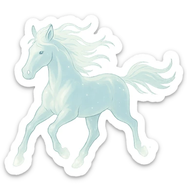 silver spirit horse running, glowing ethereal, mystical, magical, in ghibli style sticker
