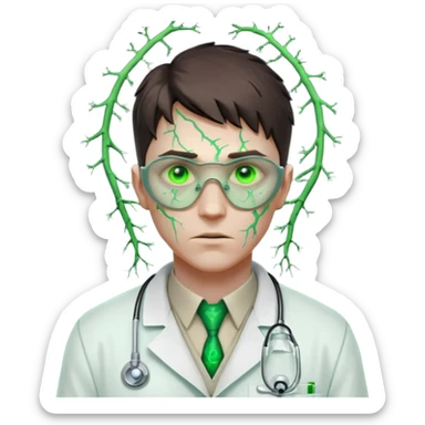 laboratory mutant portrait, head and shoulders only, glowing green veins, torn lab coat collar, mutated eyes, sci-fi experiment vibe, 3D cartoon, mobile game icon style, clean background, no text, no watermark

 sticker