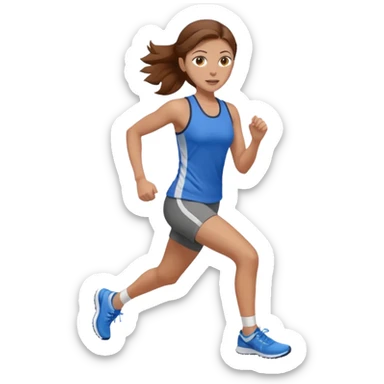 running woman. brown hair, light skin, hazel eyes. sticker