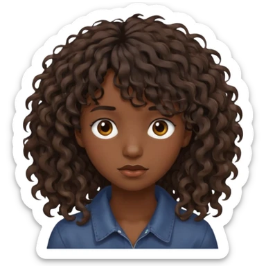 Fais la frange plus tordu la peau plus foncé et les cheveux bruns et bien plus long mais avec les cheveux bouclés  fais la peau bien plus foncée et la frange vrm pas droite pas égal  sticker