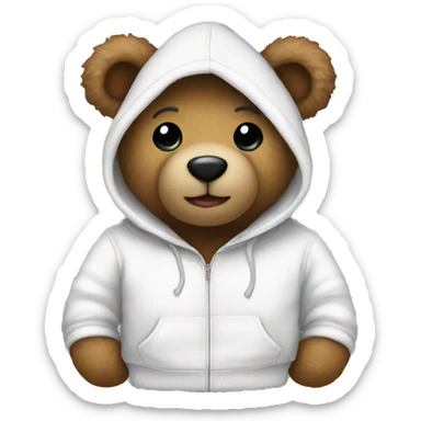 Teddy bear with white essentials hoodie sticker