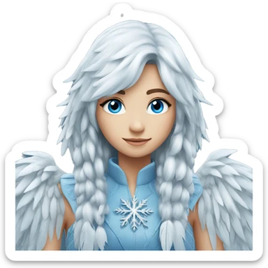 big wings, silver, feather, icy ,snowflake, Beautiful, fairy, long hair, blue eyes sticker