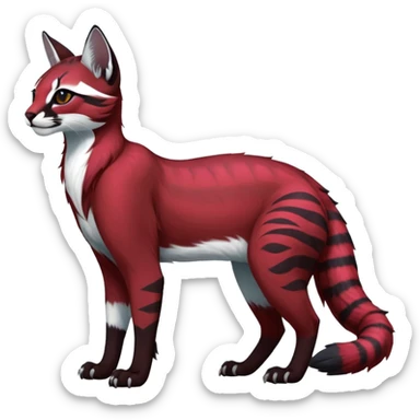 Black red burgundy grey white tribal-marked iridescent pastel white glorious divine exotic cute cool beautiful shiny beautiful fantasy-caracal-civet-genet-sergal-vernid-Gryphon-Cacomistle-Trico-oncilla-animal-Fakémon-hybrid-fursona (full body) sticker
