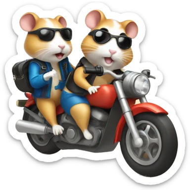 Two hamsters driving motorbike on beach sticker
