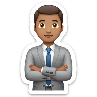 3/4 rear view of person in office attire, standing straight, arms relaxed, simple and smooth emoji design, white background sticker