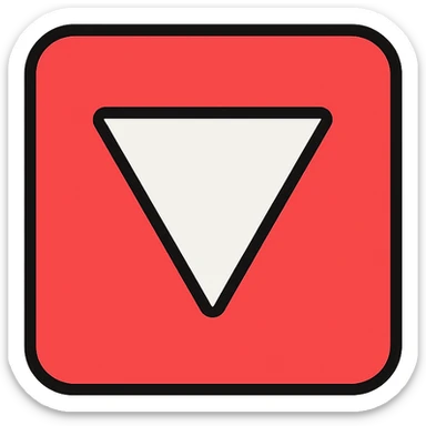red square with a white equilateral triangle pointing downwards in the center, clean and geometric, minimal and bold, flat design, simple and modern sticker