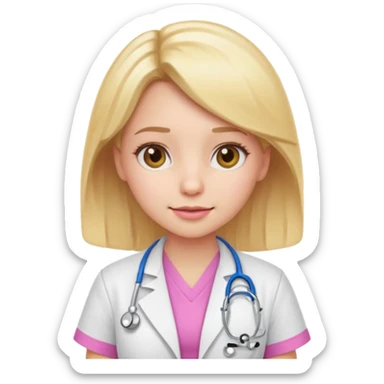 A cute emoji-style girl doctor with light blonde hair and pink medical wear sticker