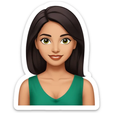 Professional portrait of Lynette Torres, Puerto Rican actress with radiant medium brown skin, charismatic expression, bright dark eyes, beautifully shaped eyebrows, charming smile, long sleek dark hair, wearing an elegant green top sticker