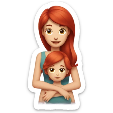 Red hair mom holding brunette daughter sticker