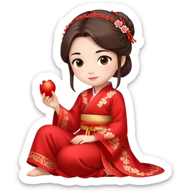 Beautiful girl wearing red Hanfu wedding dress sitting sticker