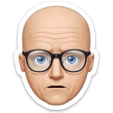 bald man with blue eyes and black rectangle eye glasses crazy sticker