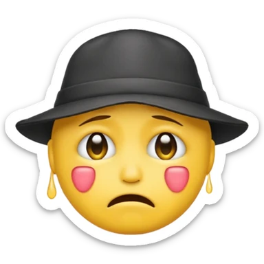 A emoji cry with a hat sticker