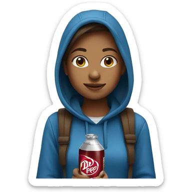 girl wearing a blue hoodie with brown hair drinking a dr pepper  sticker
