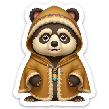 Spectacled bear wearing a chullo and a poncho that says I.T.I. CUSCO on the chest sticker