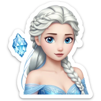 Cinematic Stunning Elsa Portrait Emoji, Ice-blue gown shimmering, platinum hair flowing in a graceful braid, piercing blue eyes glowing with icy magic, an aura of regal power and breathtaking beauty, frozen elegance at its finest! sticker