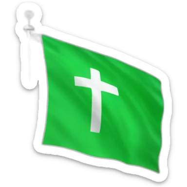 White flag on a flagpole with a green cross sticker