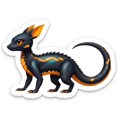 Colorful Iridescent Exotic Black and Orange Salandit-Umbreon-Fakémon-hybrid-creature (full body)  sticker