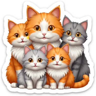 happy mom cat and happy dad cat with four happy kittens sticker