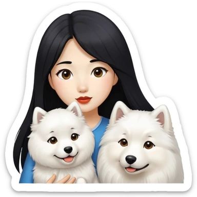 a asiatic girl with long black  hair and a samoyed sticker