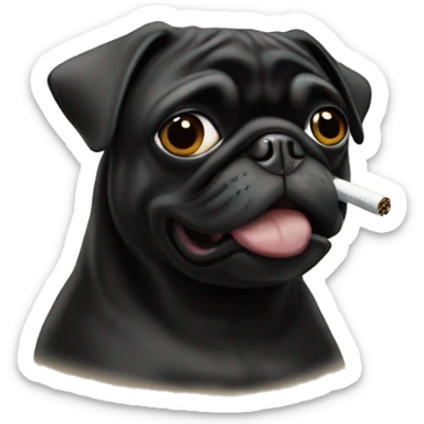 Black pug smoking a cigarette sticker