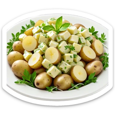 Cinematic Realistic Kartoffelsalat Dish Emoji, showcasing a traditional potato salad with fresh herbs and tangy dressing rendered with lifelike detail and vibrant, natural lighting. sticker