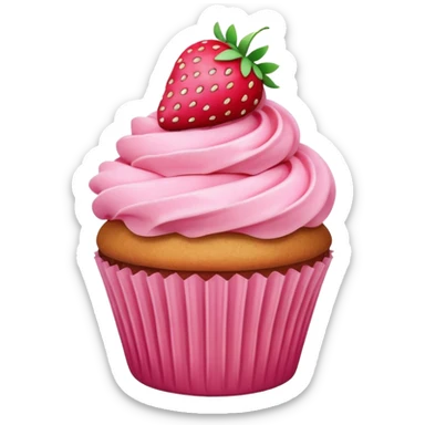 cupcake with pink icing and strawberry sticker