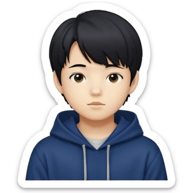 스트레이키즈 필릭스를 닮은 흑발에 앞머리를 덮은 엄청 잘생긴 14세 한국소년/ 옷 색깔은 남색 후드티 sticker