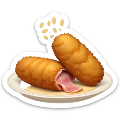Cinematic Realistic Croquetas Dish Emoji, showcasing crispy, creamy croquettes filled with ham or chicken rendered with lifelike textures and appetizing, dynamic lighting. sticker