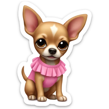black & tan chihuahua puppy wearing a pink dress sticker