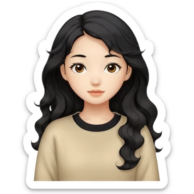 Beautiful girl,Black hair, wavy long hair,Black eyes,Chinese, beige sweater  sticker