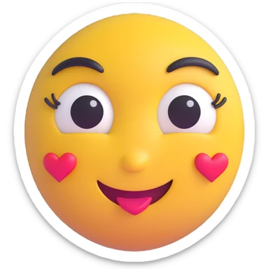3D smiley emoji, large eyelashes, girly, heart-shaped face paint, cheerful sticker