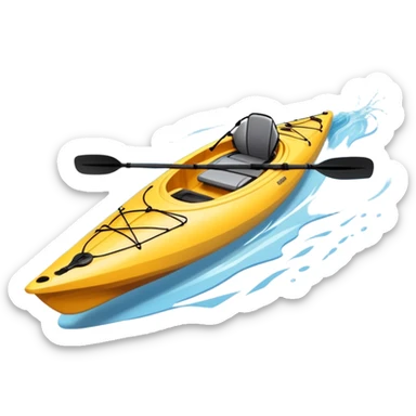 An icon showing a close-up of a sleek kayak with double-bladed paddles gliding through water. Splashes surround the boat as it cuts across a calm surface, symbolizing speed and focus. Transparent background emphasizes the dynamic and personal nature of kayak paddling. sticker