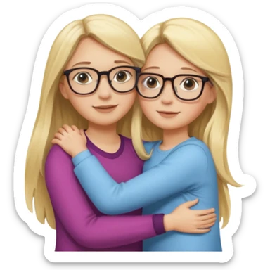 je voudrai un emoji d'une maman blonde avec des lunettes et de sa fille aux cheveux longs et blonds avec des lunettes qui fond un calin, les 2 ont les cheveux longs sticker